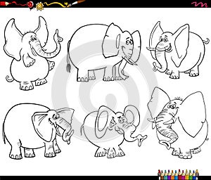 cartoon elephants animal characters set coloring page