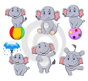 Cartoon elephants collection with different actions