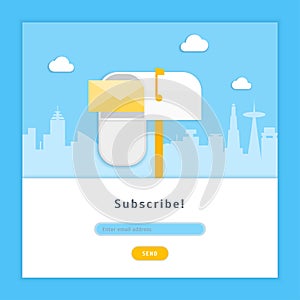 Cartoon Email Subscribe Card Background. Vector