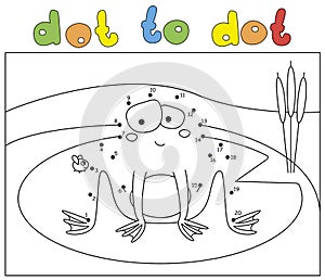 Cartoon embarrassed frog and fly. Dot to dot game for kids