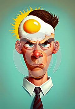 Cartoon of an embarrassed humiliated man showing the meaning of the phrase \'with egg on your face photo
