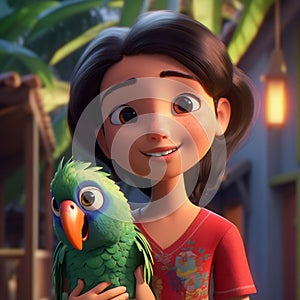 Cartoon Emily With Parrot In Daz3d Style