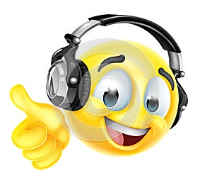 Cartoon Emoticon Face Icon With Music Headphones photo