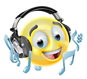 Cartoon Emoticon Face Icon With Music Headphones