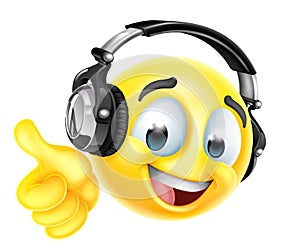 Cartoon Emoticon Face Icon With Music Headphones