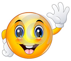 Cartoon emoticon smiley face waving hello