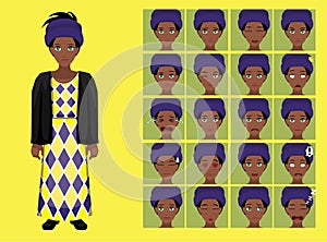 Manga Style Tribe Woman Hausa Cartoon Character Emotions photo
