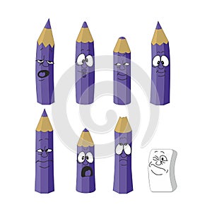 Cartoon emotional violet pencils set color 18