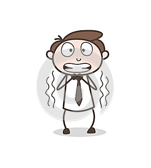 Cartoon Employee Trembling in Fear Vector Illustration