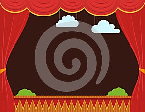 Cartoon Empty Children Puppet Theater Background Card. Vector