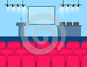 Cartoon Empty Template Conference Hall Interior Inside. Vector