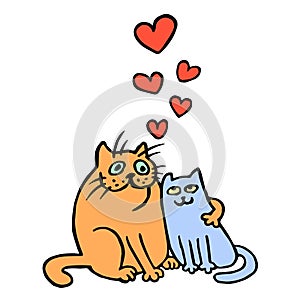 Cartoon Enamored Cats Vector Illustration