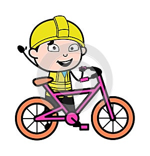Cartoon Engineer with Bicycle