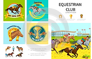 Cartoon Equestrian Sport Infographic Concept