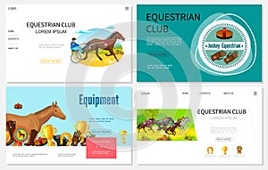 Cartoon Equestrian Sport Websites Set