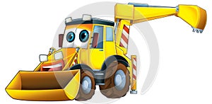Cartoon excavator for industrial usafe construction site illustration for children