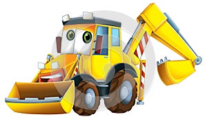Cartoon excavator for industrial usafe construction site illustration for children
