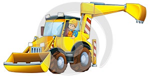 Cartoon excavator for industrial usafe construction site illustration for children