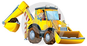 Cartoon excavator for industrial usafe construction site illustration for children