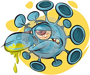 Cartoon exhausted virus character, isolated.