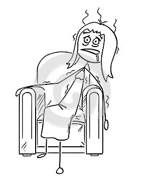 Cartoon of Exhausted Woman Sitting Collapsed in Armchair