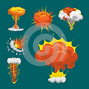Cartoon explosion boom effect animation game sprite sheet explode burst blast fire comic flame vector illustration.