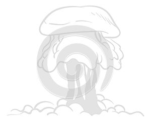Cartoon explosion effect. Hand drawn atomic bomb bang, grey cloud of smoke, war symbol, military nuclear weapon explode
