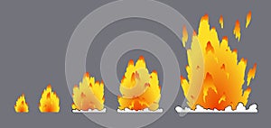 Cartoon explosion effect with smoke. Effect boom, explode flash, bomb comic book, vector illustration. Animation for