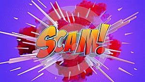 Cartoon explosion with message Scam!