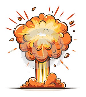 Cartoon explosion with orange and yellow flames and smoke. Dynamic comic style bomb blast effect. Power and energy