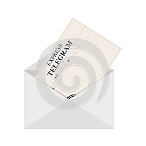 Cartoon express telegram in the white envelope . photo