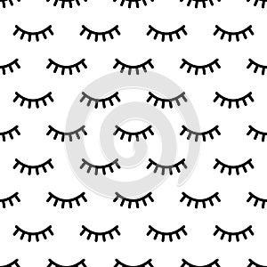 Cartoon eyelashes pattern. Doodle female makeup background, simple minimalist unicorn closed eyes. Vector seamless print