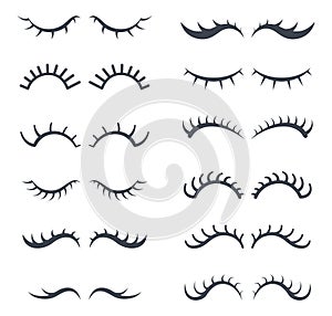 Cartoon eyelashes. Pretty girl style eyes face eyelash how unicorn vector collection