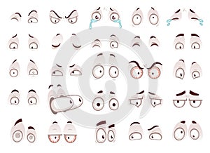 Cartoon eyes. Comic eye staring gaze watch, funny face parts vector isolated illustration set