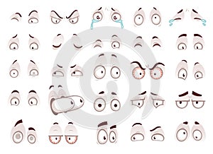 Cartoon eyes. Comic eye staring gaze watch, funny face parts vector isolated illustration set