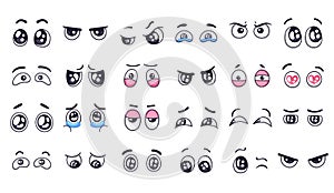 Cartoon eyes. Comic watching eye, funny facial eyes expressions and human emotions happy and crying sad doodle pair eye photo