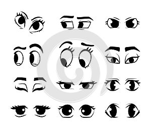 Cartoon eyes line icons set. Cartoon character expressions.