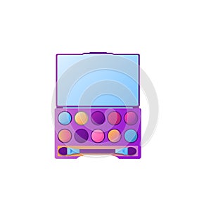 Cartoon eyeshadow palette with different colors. Cosmetic product, isolated on white background.