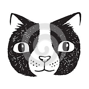 Cartoon face of a black and white cat