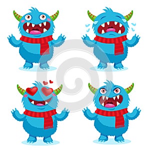 Cartoon Face Emotions Set. Greatest Emotional Triggers. Cute Monsters Emotions.