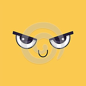 Cartoon face expressing skepticism with squinting eyes and a subtle smile, creating a playful representation of doubt photo