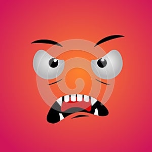 Cartoon face expression. Kawaii manga doodle character with mouth and eyes, devil angry face emotion, comic avatar isolated on red
