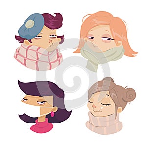 Cartoon face sickness, Cold symptoms of girl