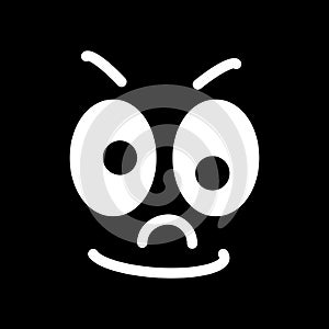 Cartoon face with a skeptical expression on black background.