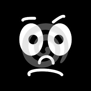 Cartoon face with a skeptical expression on black background.