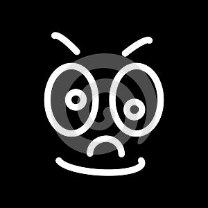 Cartoon face with a skeptical expression on black background.