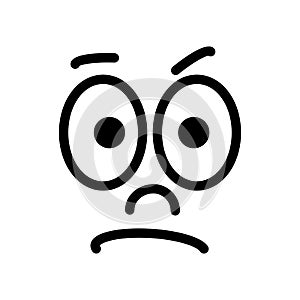 Cartoon face with a skeptical expression on white background.