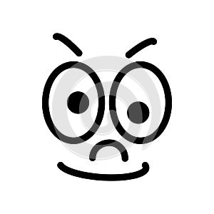 Cartoon face with a skeptical expression on white background.