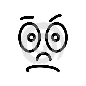 Cartoon face with a skeptical expression on white background.