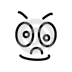 Cartoon face with a skeptical expression on white background.